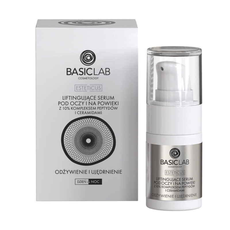 BASICLAB  Liftingujące serum pod oczy i na powieki z 10% kompleksem peptydów i ceramidami odżywienie i ujędrnienie 15ml