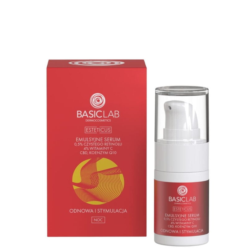 EMULSYJNE SERUM Z 0,5% CZYSTEGO RETINOLU, 4% WITAMINY C, CBD I KOENZYMEM Q10 ODNOWA I STYMULACJA15ml